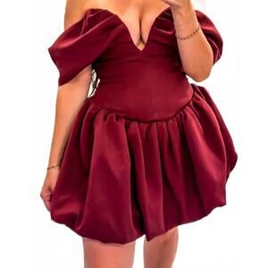 NEW EVENUEL on top bubble mini dress in cherry